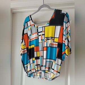 Vintage Caren Sport 80s Colorful Geometric Women's Short Sleeve Top